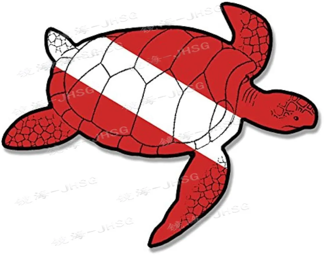 Turtle Sticker, Diver Down Red and White Diving Vinyl Sticker, Suitable for Kayaking, Boats, Trucks, Cars, Waterproof Sticker