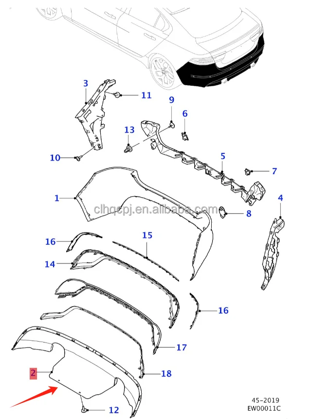 For Jaguar XEL 2020- Rear bumper under tray T4N29002 skid plate body shield cover