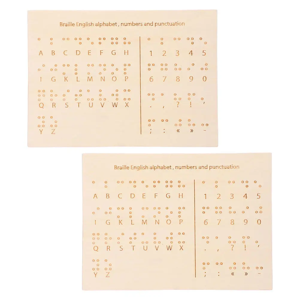 2Pcs Braille Alphabet Learning Board Wooden Montessori Educational Tool Raised Dots Braille Number Recognition Tool