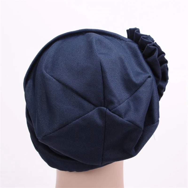 Women Big Flower Turban Cotton Cancer Beanie Bonnet Inner Hijabs Cap Hair Loss Chemo Hat Elastic Head Cap Muslim Indian Hat