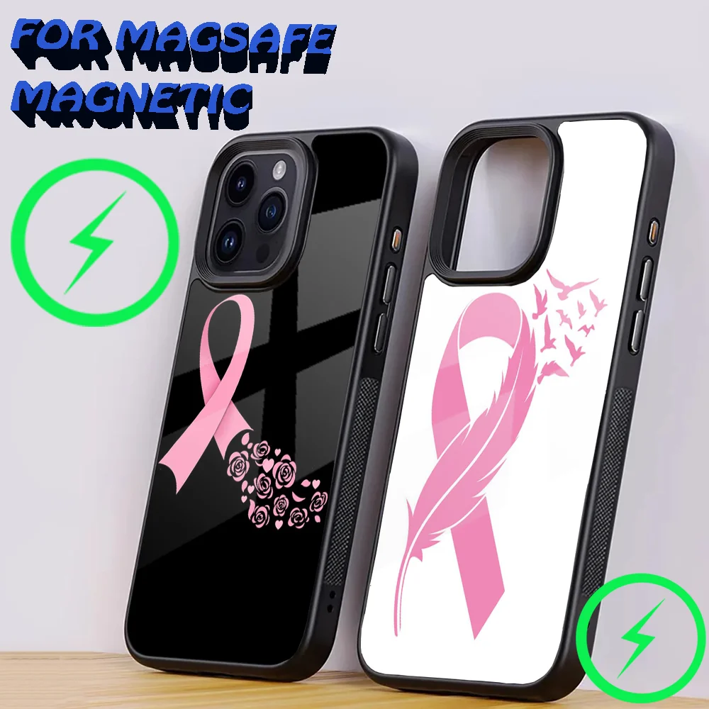 Girl Breast Cancer Pink Ribbon Phone Case For iPhone 16,15,14,13,12,11,Plus,Pro,Max Mini Magsafe Magnetic Wireless Charging