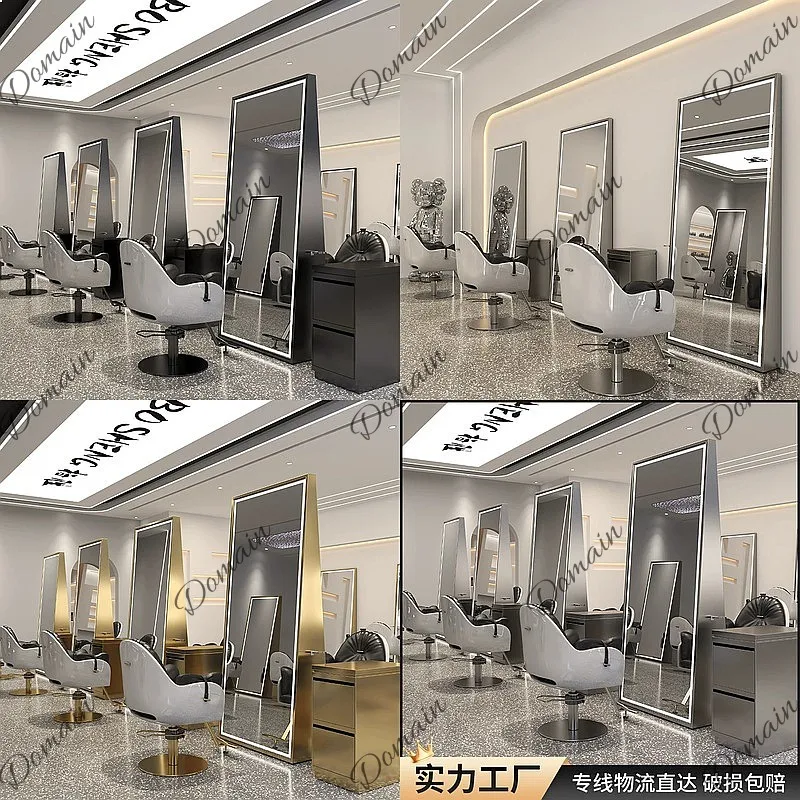 New Fashion Hair Salon Mirror Stand Single Double Sided Trapezoid Floor Mirror Stainless Steel Barber