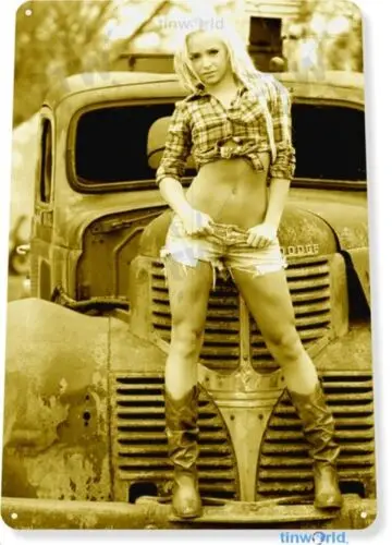 Front Grill Pinup Girl Sexy Hot Rod Garage Shop Wall Decor Metal Tin Sign