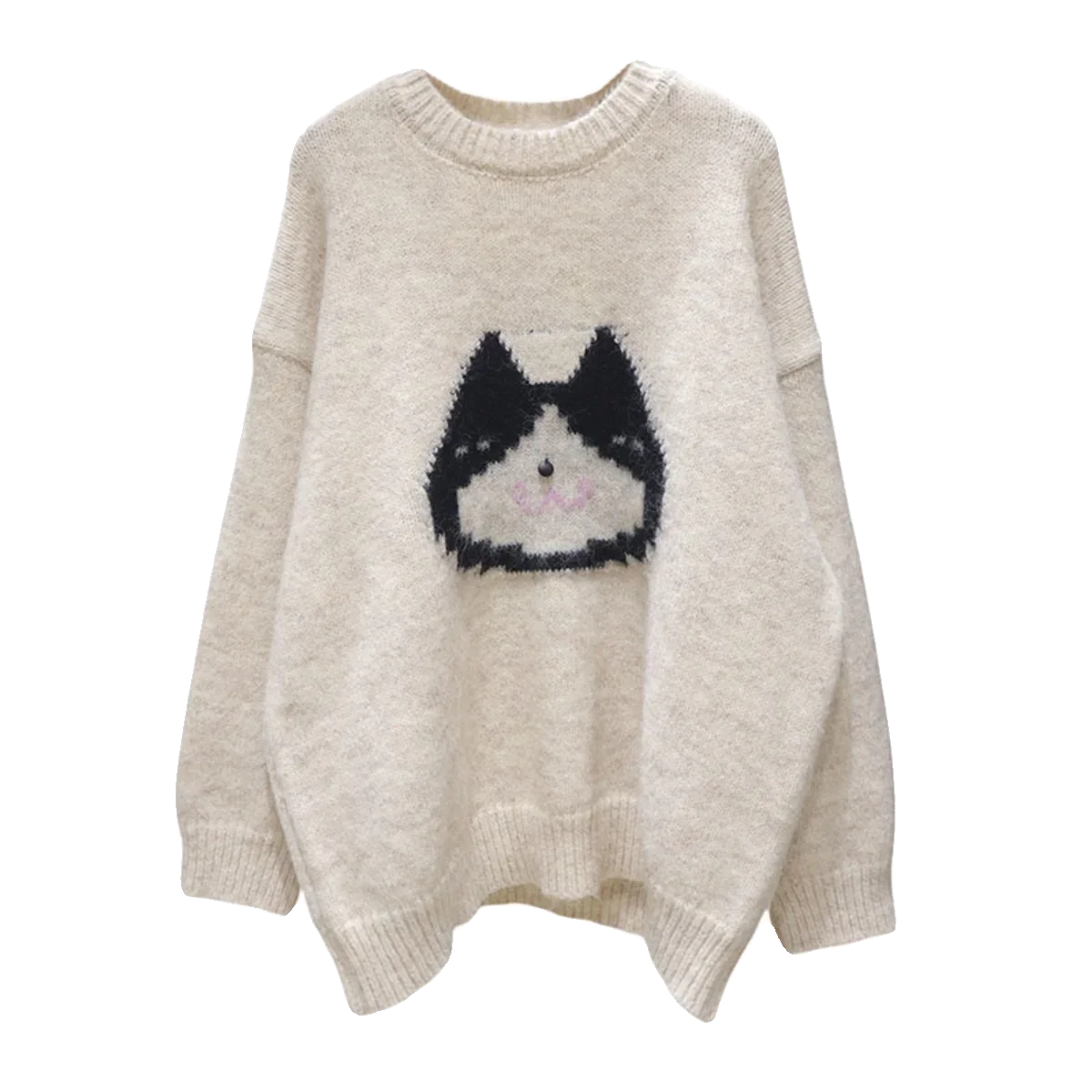 Comfortable Thick Cartoon Jacquard 2023 Autumn And Winter Loose All-Matching Thickened O-Neck Pullover Long Sleeve Sweater Women