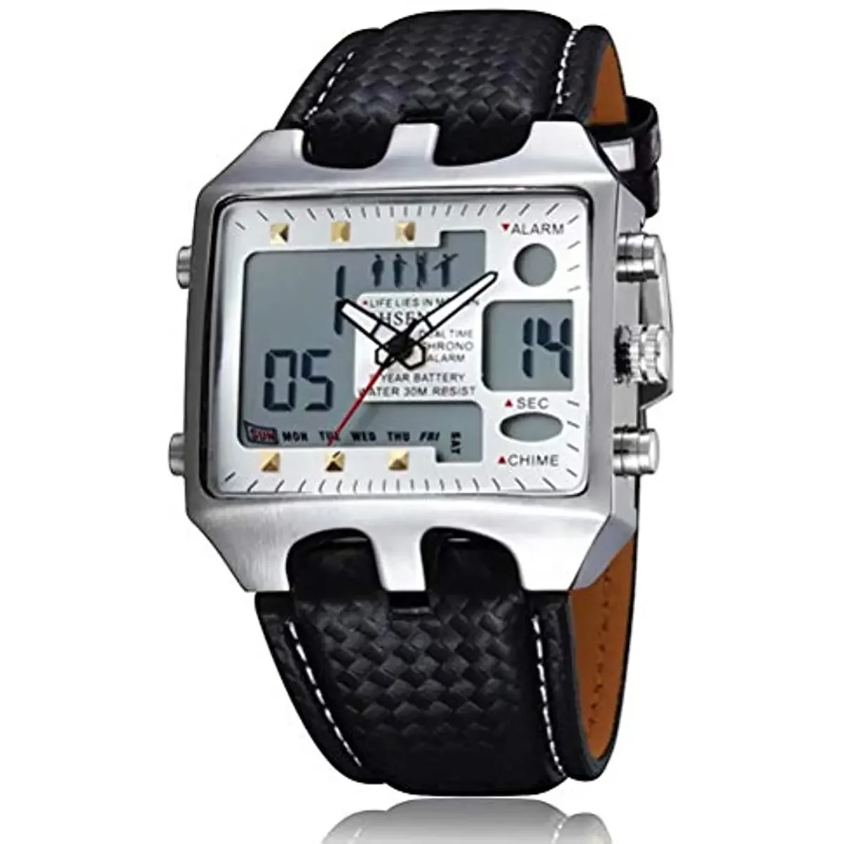 

OHSEN двойное время большое лицо аналоговый цифровой будильник колокольчик день дата светодиодные мужские кварцевые спортивные часы водостойкие хороший подарок