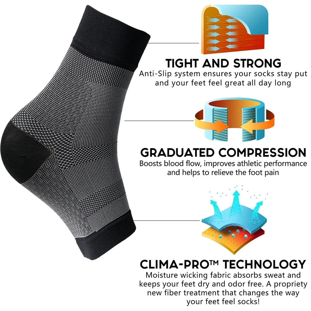 1Pair Plantar Fasciitis Compression Socks for Women & Men Nano Brace for Everyday Use - Provides Arch Support & Heel Pain Relief