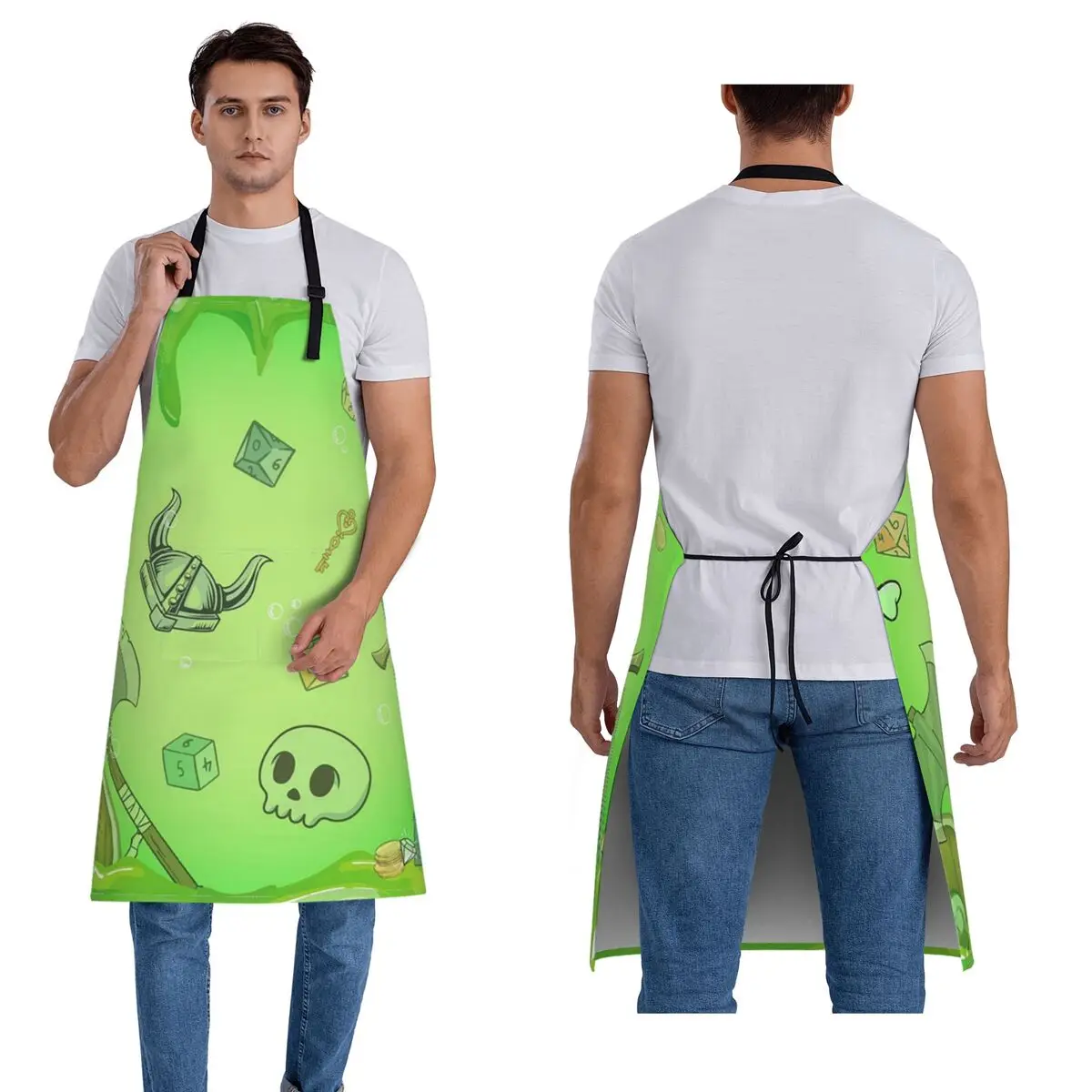 

GELATINOUS CUBE Green Ooze Dnd Monster, Skull Axe и Sword Фартуки Шеф-повар Выпечка Tablier Кухонный передник для женщин и мужчин Садоводство
