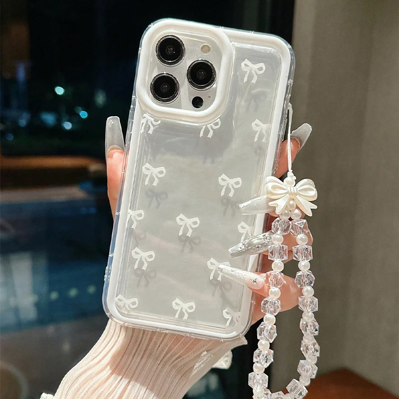 패션 러블리 보우 클리어 폰 케이스 (아이폰 17, 16, 15, 14, 13, 12, 14 Pro Max, 16E, X, XR, XS Max, 7, 8 Plus 호환) 투명 소프트 커버