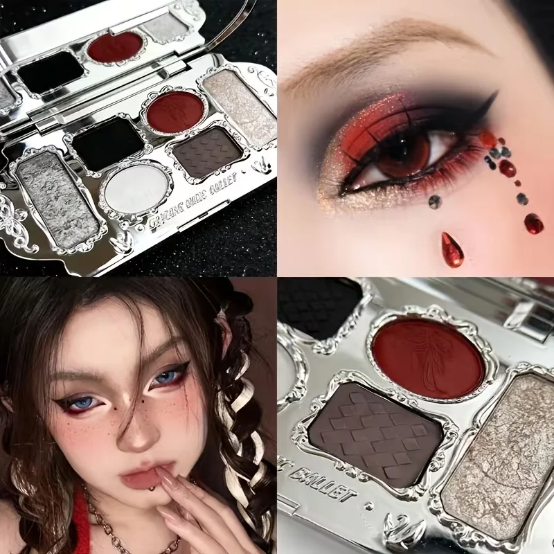 Swan Ballet 6-Color Eyeshadow Palette—black and red tones Finely milled texture for creating a smoky eye look.