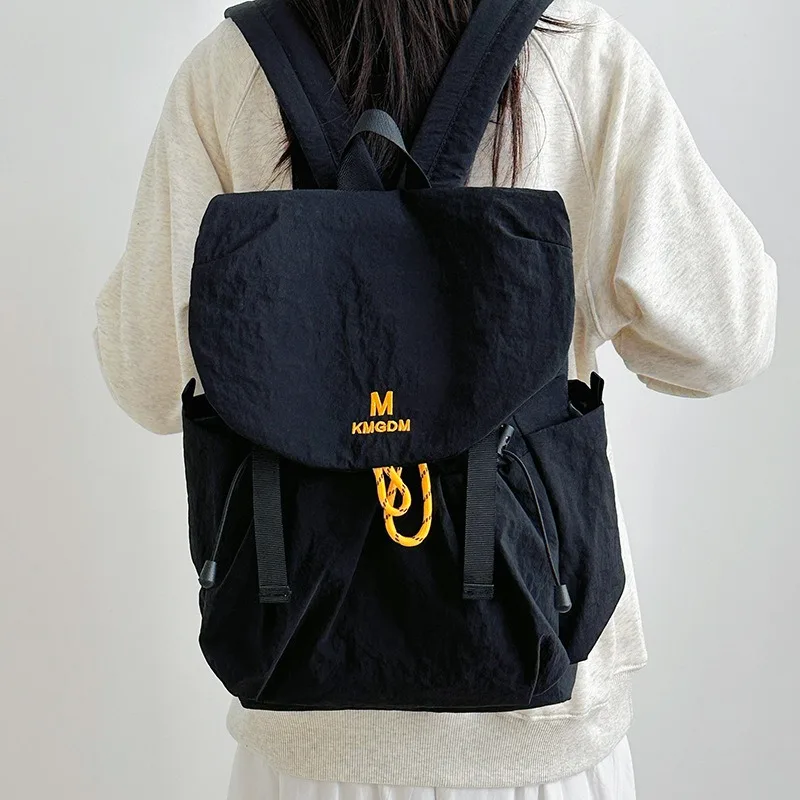 Korean Casual Women Backpack Youthful Girls Student Bookbag Trendy Flip-Top Drawstring Daypack Light Waterproof Travel Rucksack