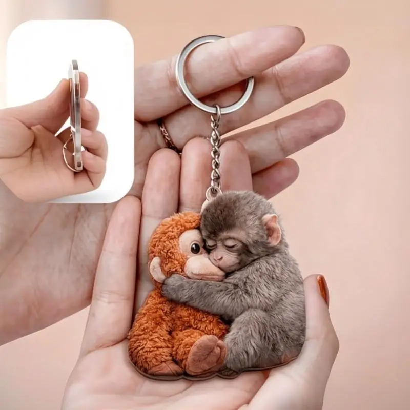 [W] New Cute Protect Punch The Monkey Acrylic Keychains Cartoon Bag Pendant Keyrings Creative Jewelry Fans Friends Gifts
