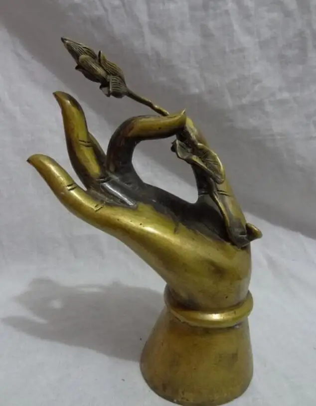 

9inch Chinese Bronze Buddhist Lotus Kwan-Yin GuanYin Buddha Hand Statue Holder