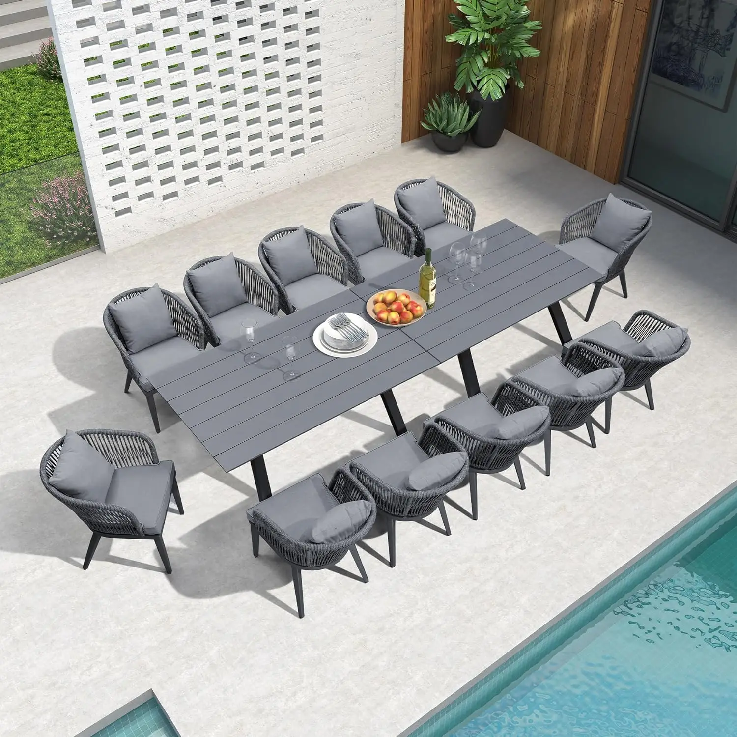 Purple Leaf 14 Pieces Patio Dining Sets All-Weather Wicker Outdoor Patio Furniture With Table All Aluminum Frame For Lawn