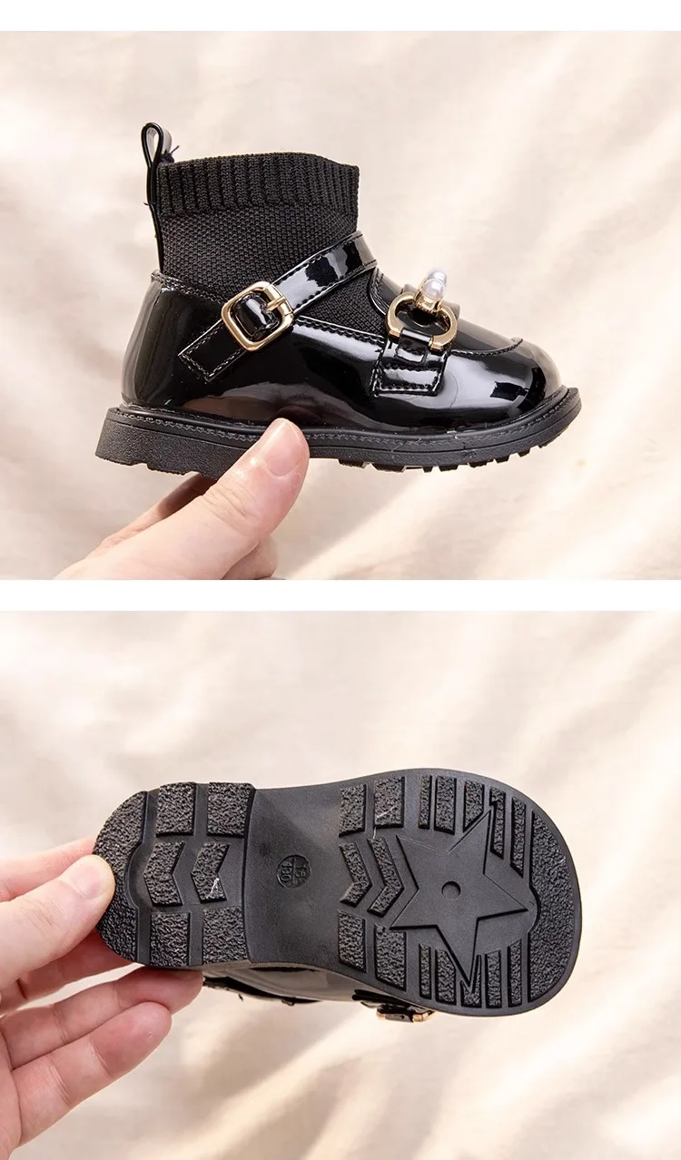 2026 Herbst Winter Neue Kinder-Kurzstiefel Mädchen Mode Lässige Sockenstiefel Prinzessin Kinder-Trend Lederschuhe Schwarz Vielseitig – Detail 13