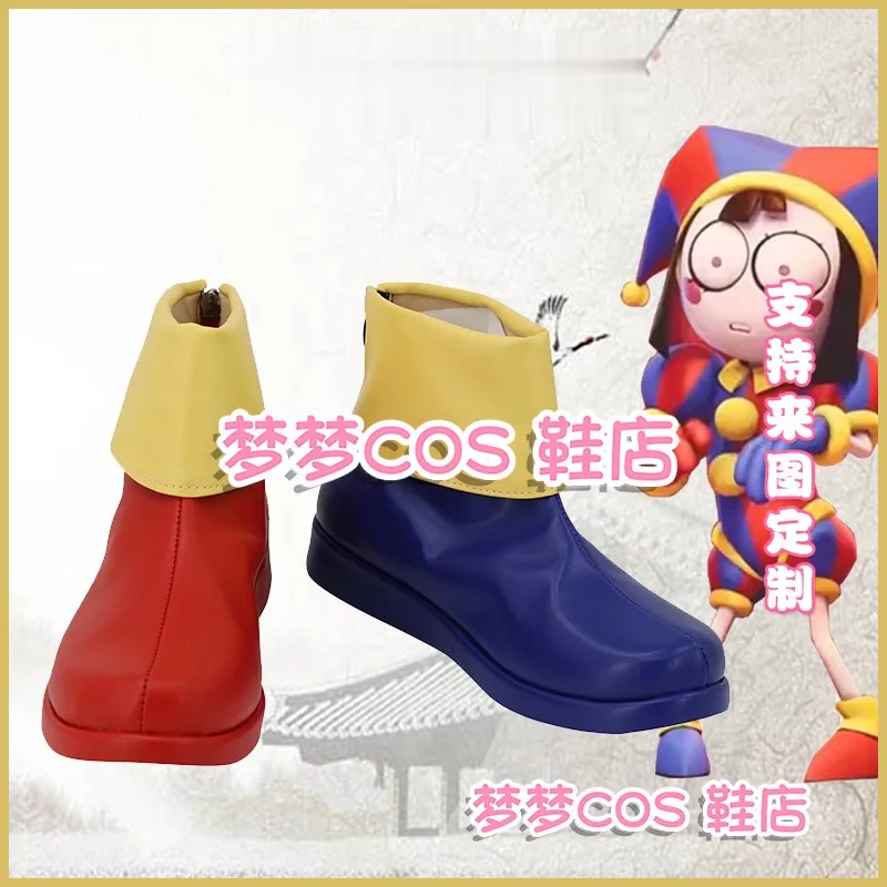 Pomni Clown Cosplay Shoes Red and Blue PU Leather Boots Halloween Carnival Cosplay Props Custom Made