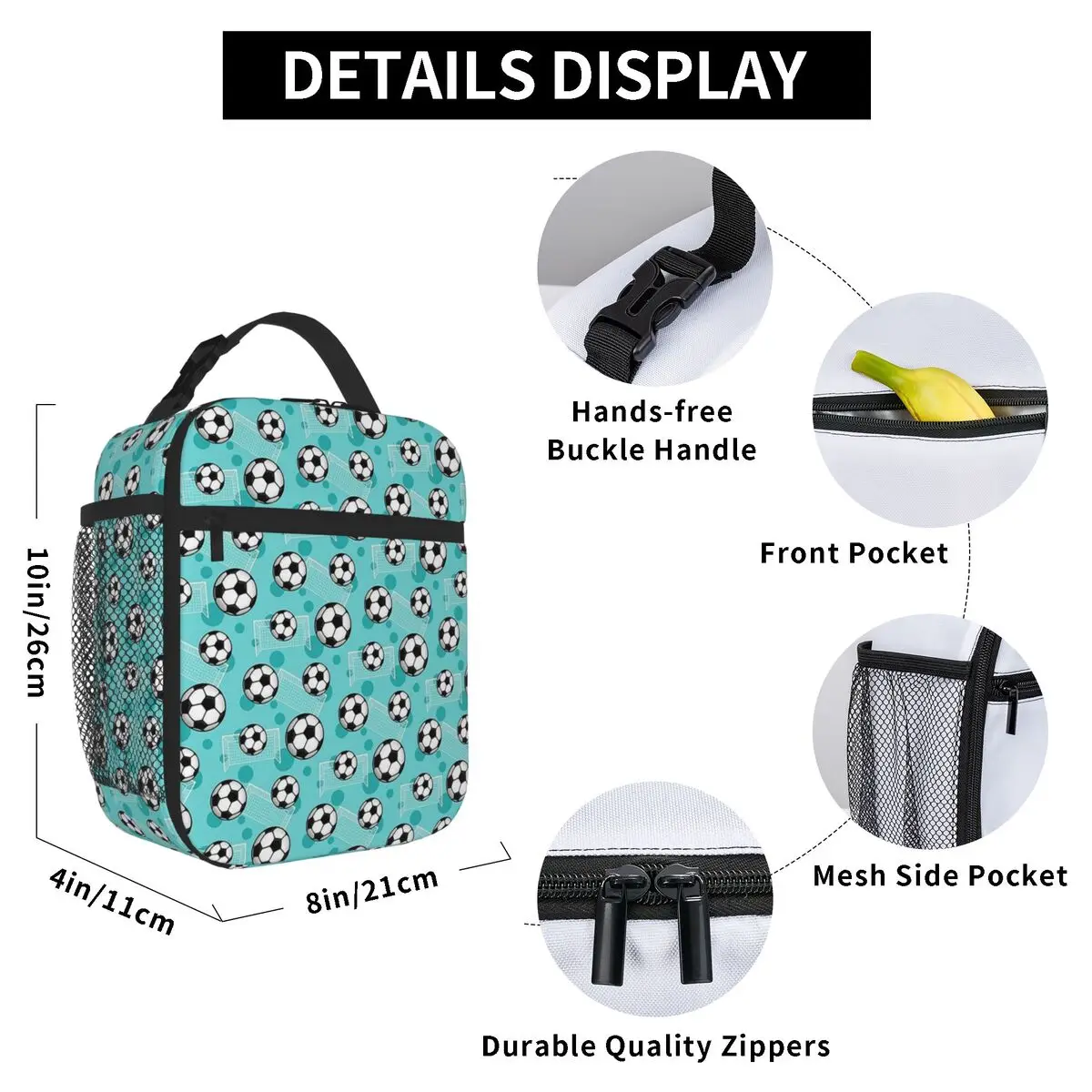 Soccer Ball And Goal Teal Pattern - Teal Soccer Backpacks Bookbag Children School Bag Rucksack Lunch Bag Pen Bag Three-Piece Set