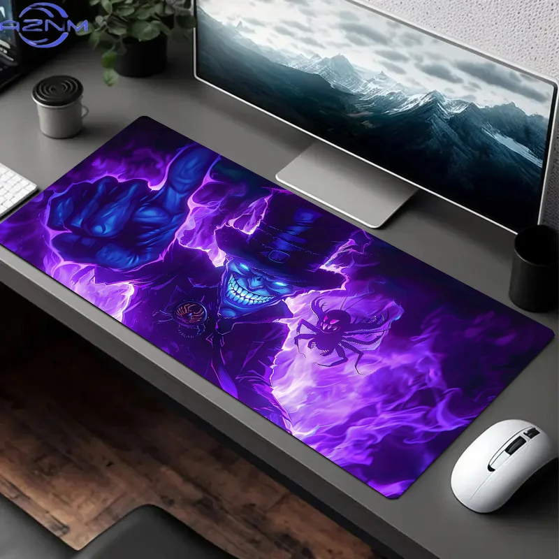 [Christmas Birthday Gifts] 1pc Polyester Gaming Mouse Pad, Large Desk Mat with Fiery Devilish Clown and Metal Spider Design, Non