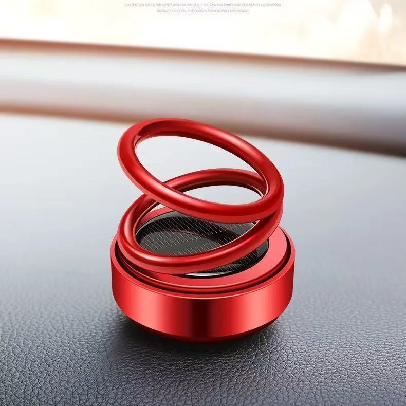 Car-mounted Perfume-scented Solar-powered Electroplated Double-ring Suspended Rotating Decorative Item - High-end Car Accessory