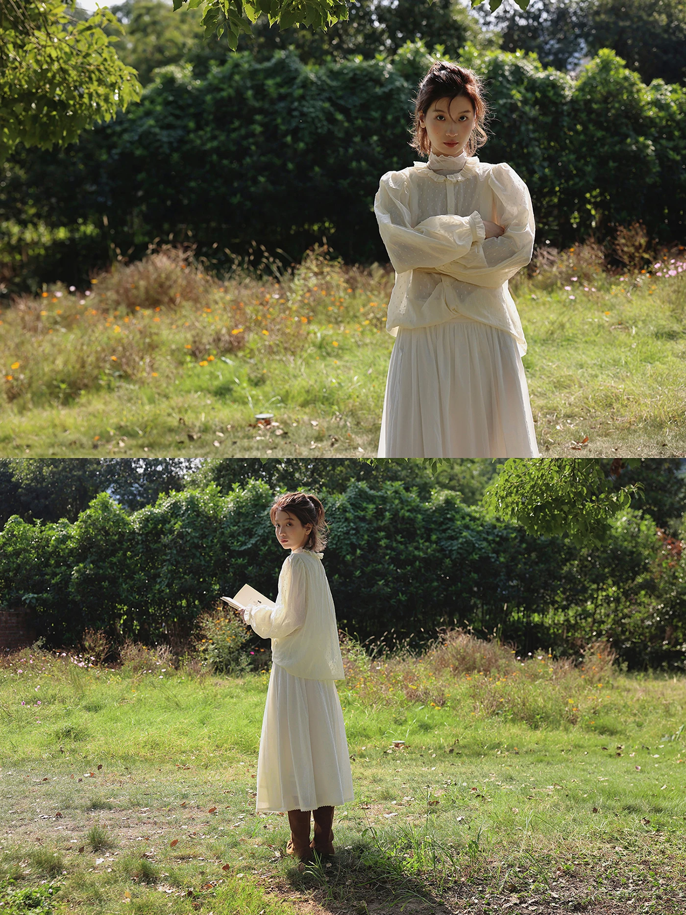 

Удобная женская блузка Ele Comfortable Balloon Sve с цветочной вышивкой, горчично-желтым узором в горошек, прямого кроя, из смесового хлопка