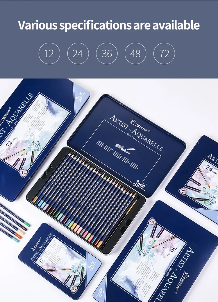 Professionelles Aquarellstift-Set 12/24/36/48/72/120 Farbige Wasserlösliche Zeichenstifte mit Feinem Pinsel Kunstbedarf – Detail 9