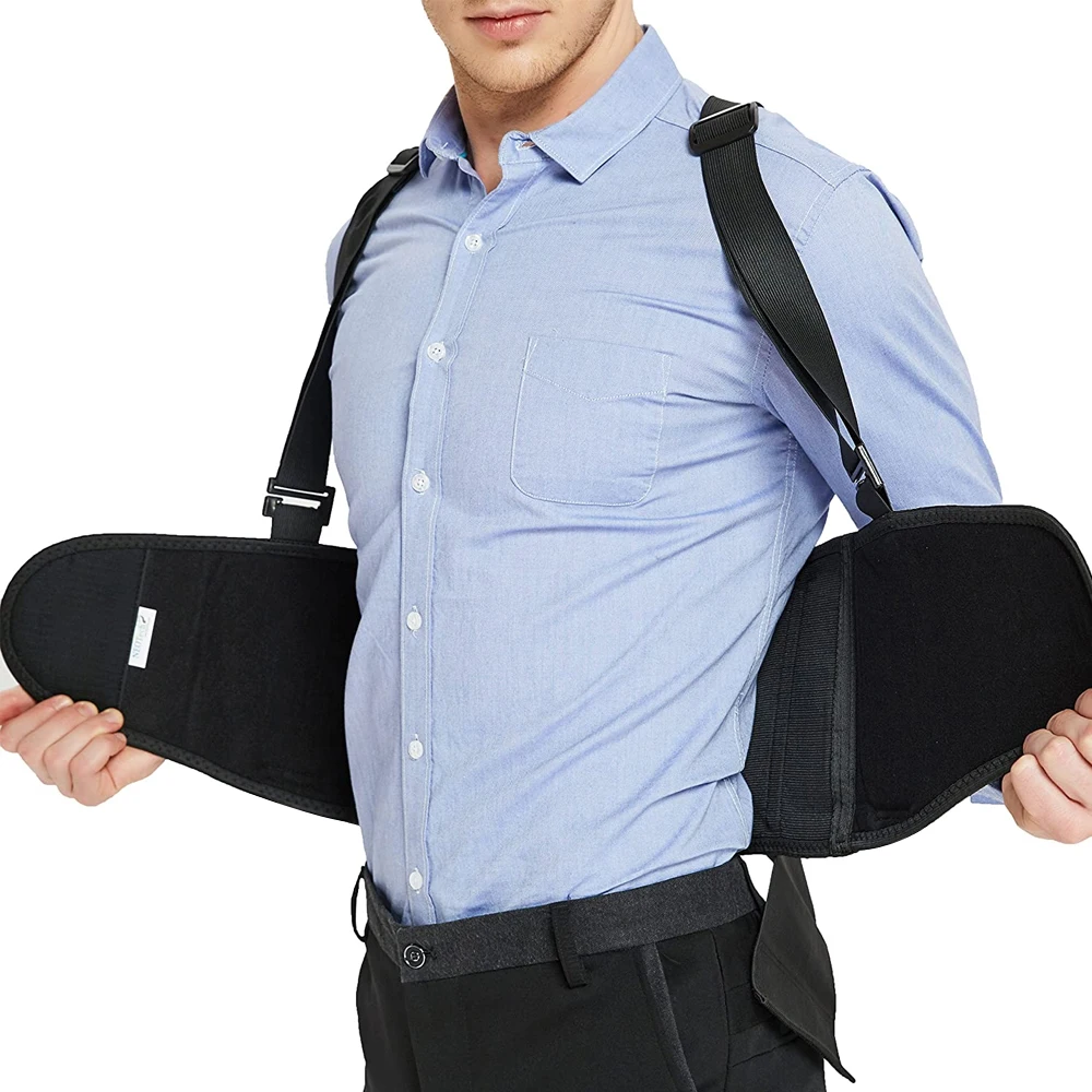 Adjustable Waist Support Belt,Industrial Work Back Brace,Medical Lumbar Gym Fitness Weightlifting Back Belt with Shoulder Straps