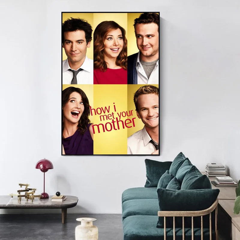 كيف قابلت والدتك ملصق جدار لغرفة المعيشة ملصق فني الديكور نسيج الساتان الألوان الزاهية لا الإطار موردن طباعة الجدار