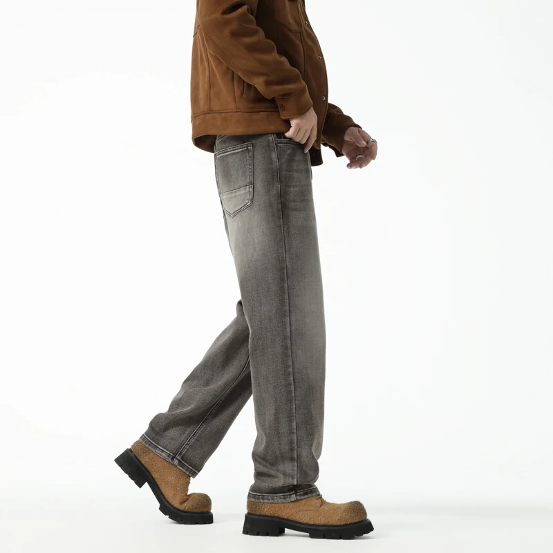 Pantalones vaqueros rectos para hombre, jeans sueltos simples, de alta gama, lavados, color caqui, a la moda, novedad de otoño, 2024