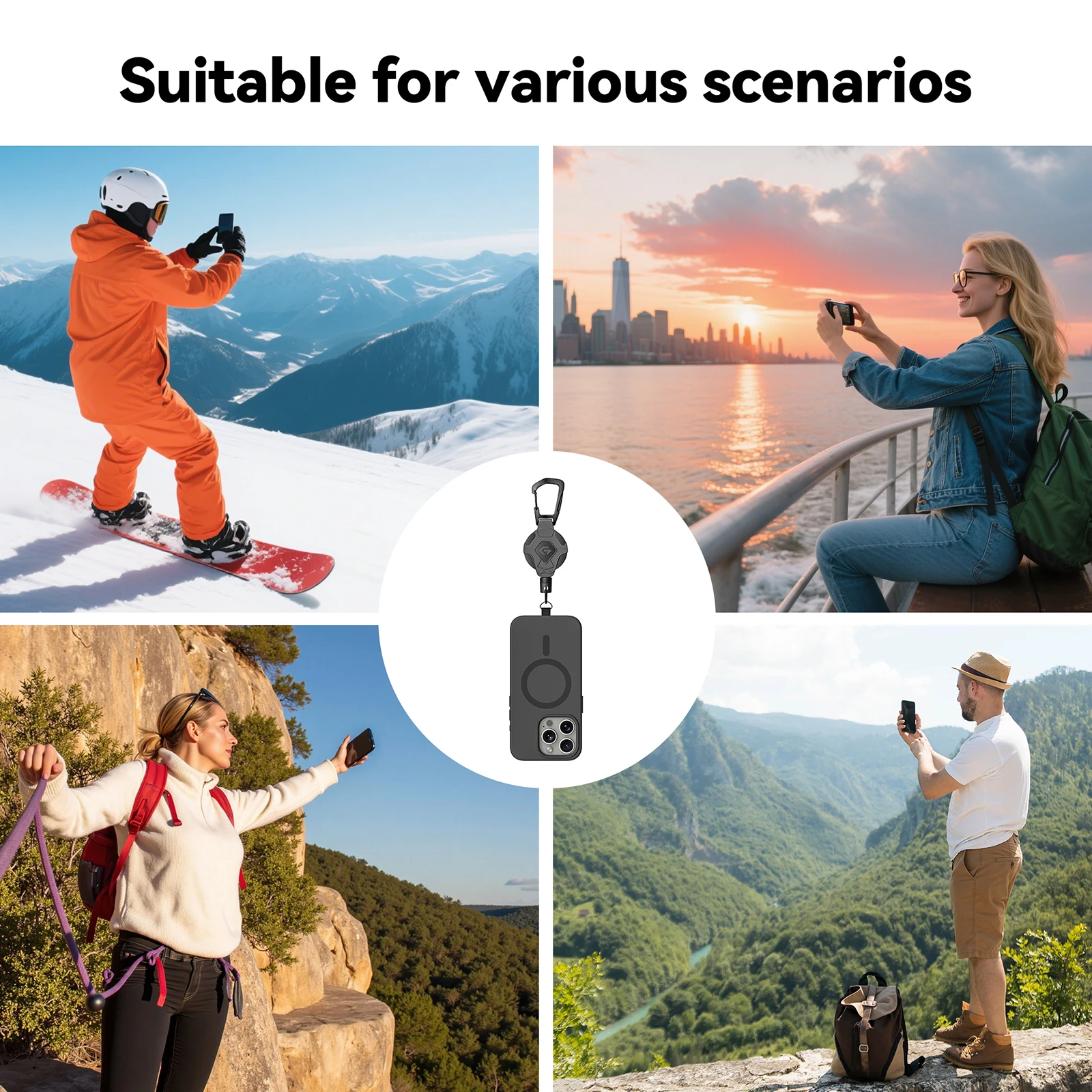 Minisopuru Retractable Keychain Heavy Duty With Phone clip fastener Tactical ID Badge Reel Strap Holder Retractable Cord KeyRing