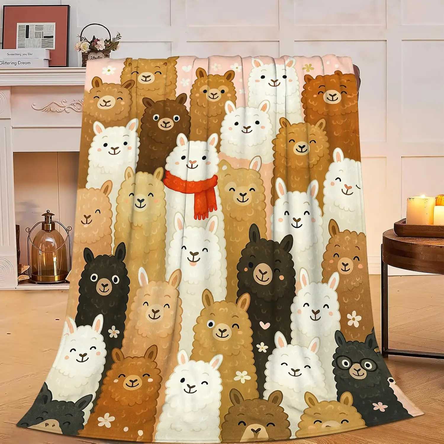 Alpaca Blanket Cute Llama Alpaca Throw Blanket Soft Cozy Fleece Fuzzy Plush Warm Stuff Bedding Nursery Toddler Baby Blankets