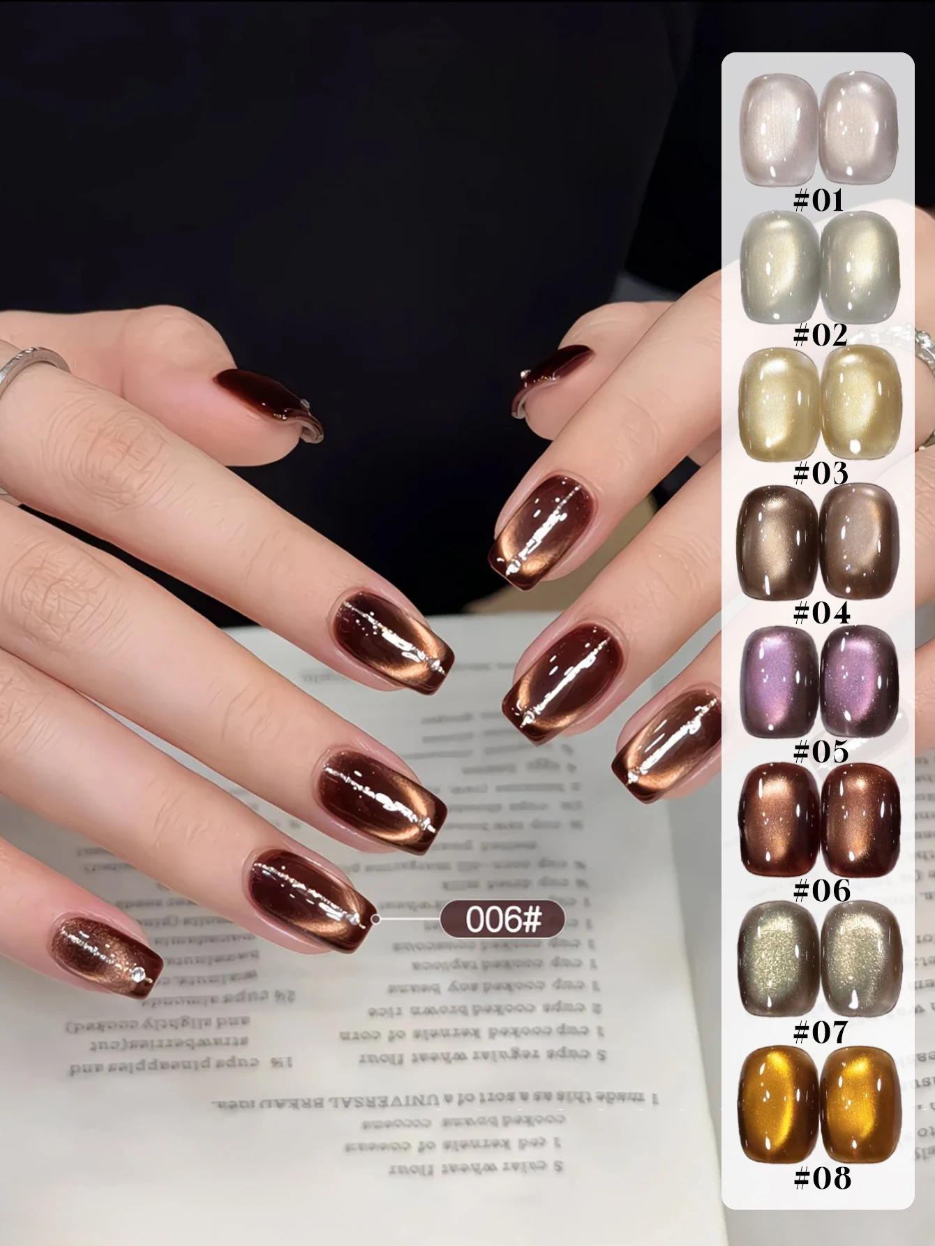 2025 مسمار الفن المرأة لوازم مجموعة الخريف والشتاء الزجاج الخرز تألق القهوة اللون الذهب الأرجواني القط العين UV هلام طلاء الأظافر