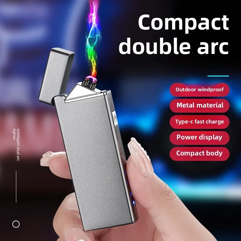 Windproof USB Rechargeable Lighter Metal Portable Outdoors Piezo Electric Lighter Plasma Dual ARC Lighters Gadgets for Men - Image 2