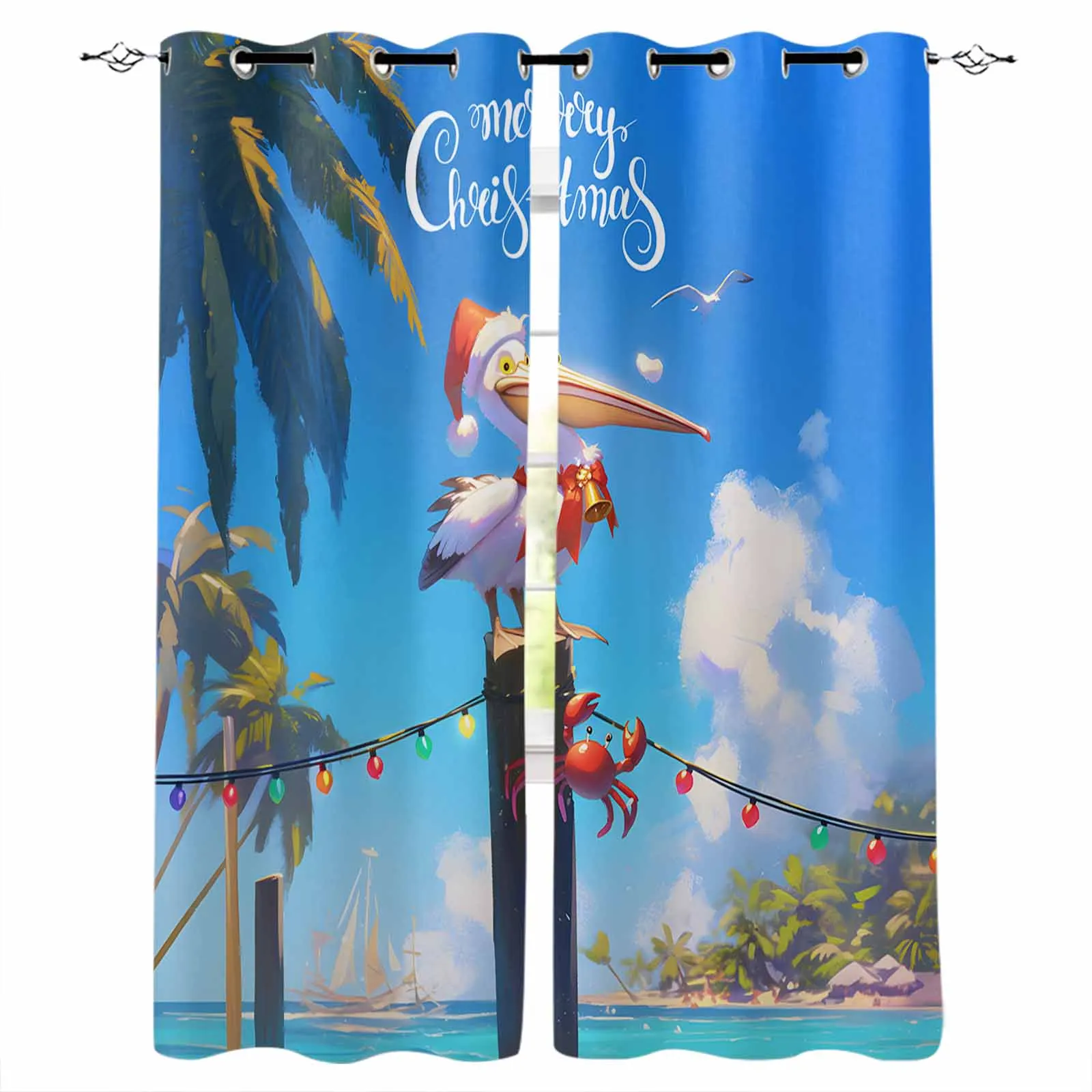 Christmas And Winter Pelicans Curtains For Kitchen Bedroom Window Treatment Curtains For Living Room Home Decor