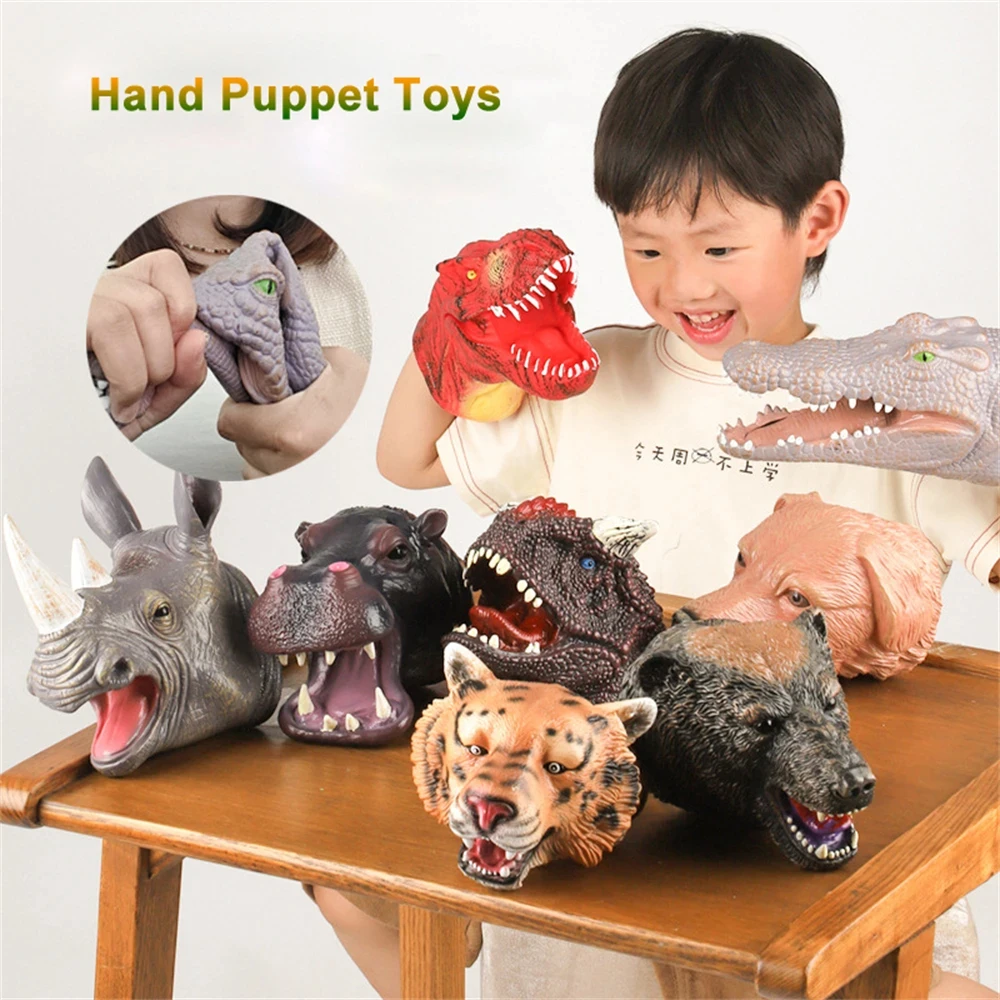 Cabeça de dinossauro fantoches de mão macio tiranossauro rex triceratops tubarão pai-filho brinquedos interativos para crianças modelo realista presentes