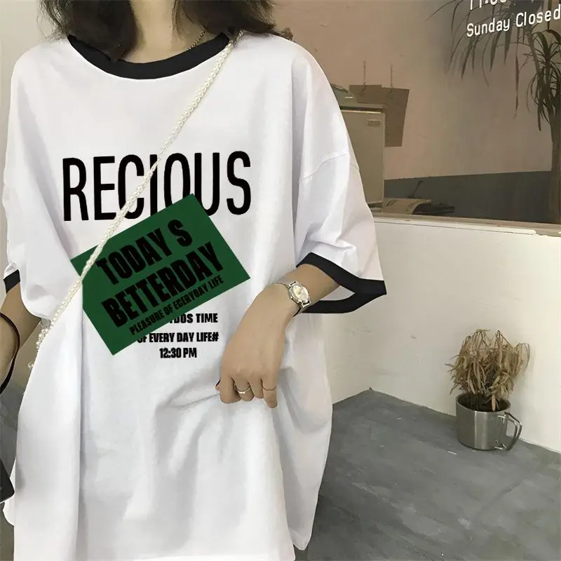 

Pure cotton short sleeved T-shirt for women 2024 summer new letter printed loose Korean style versatile BF fashion personalized