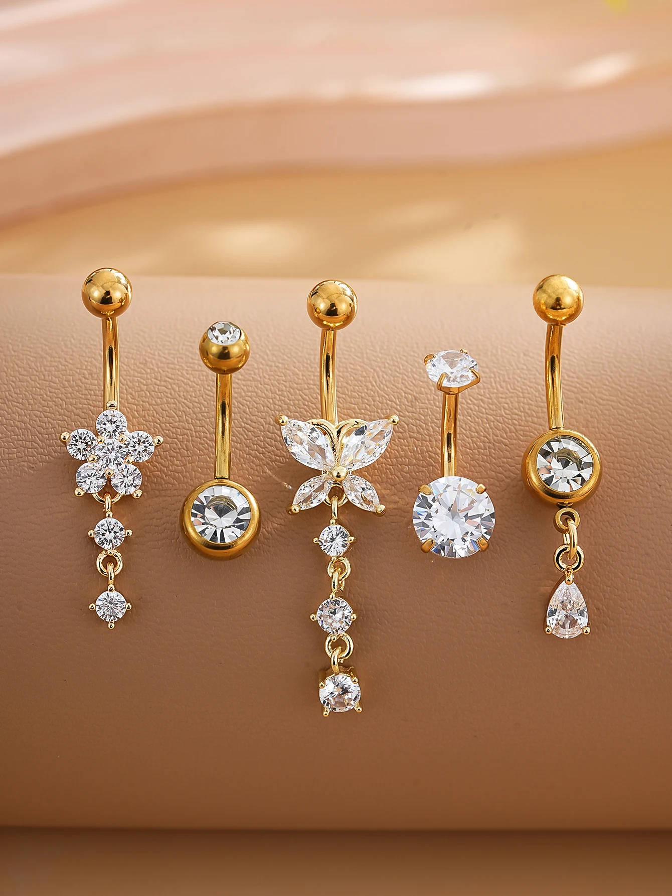3-8 Stück/Set Gemischte Bauchnabelpiercing-Sets Lange Hängende Gebogene Bauchnabelringe Nombril Ombligo Damen 14G Schmetterling Bauchnabelpiercings