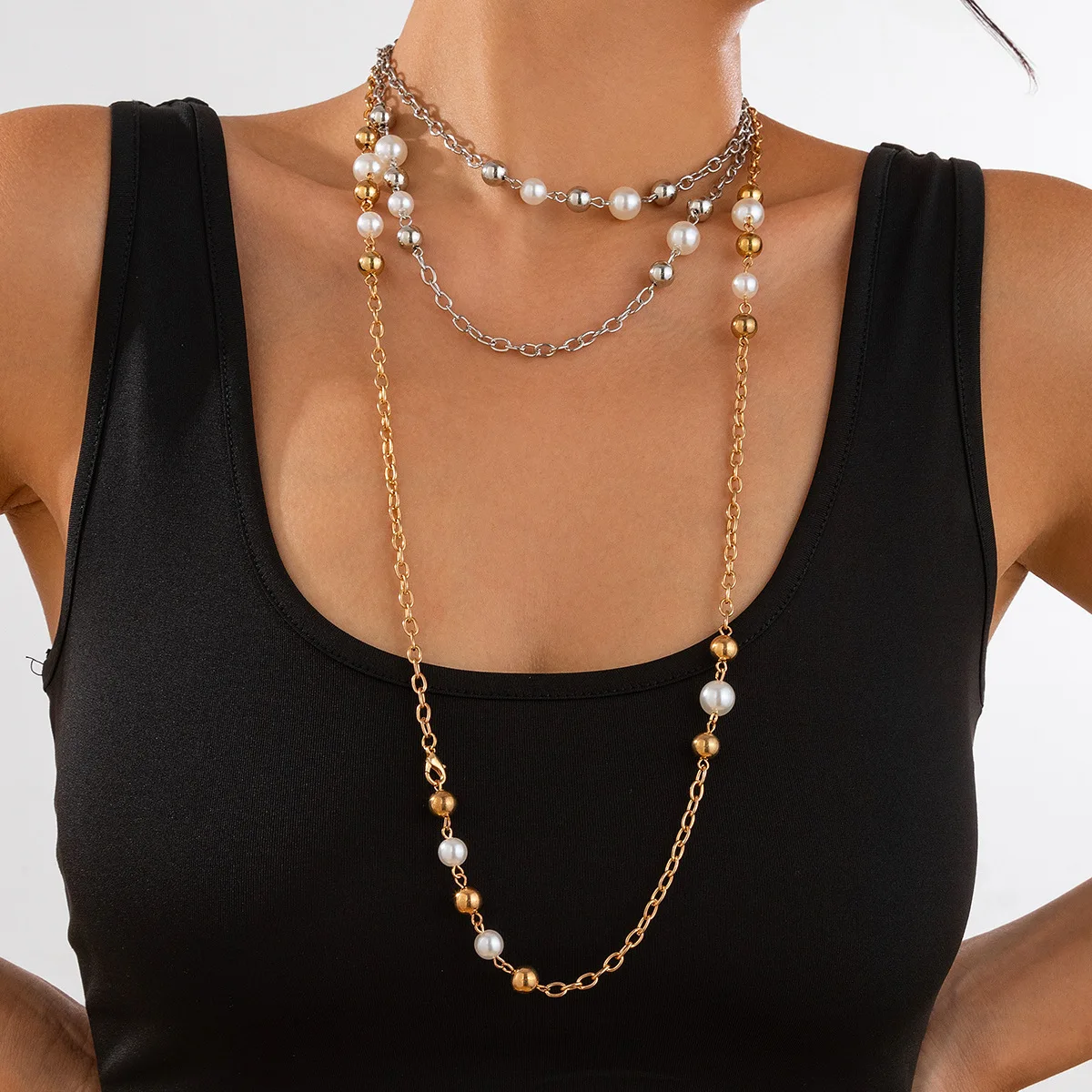 High Quality Layered Pearl Long Necklace Five Petal Flower Bloom Pendant Wrapped Chain Choker for Women Office