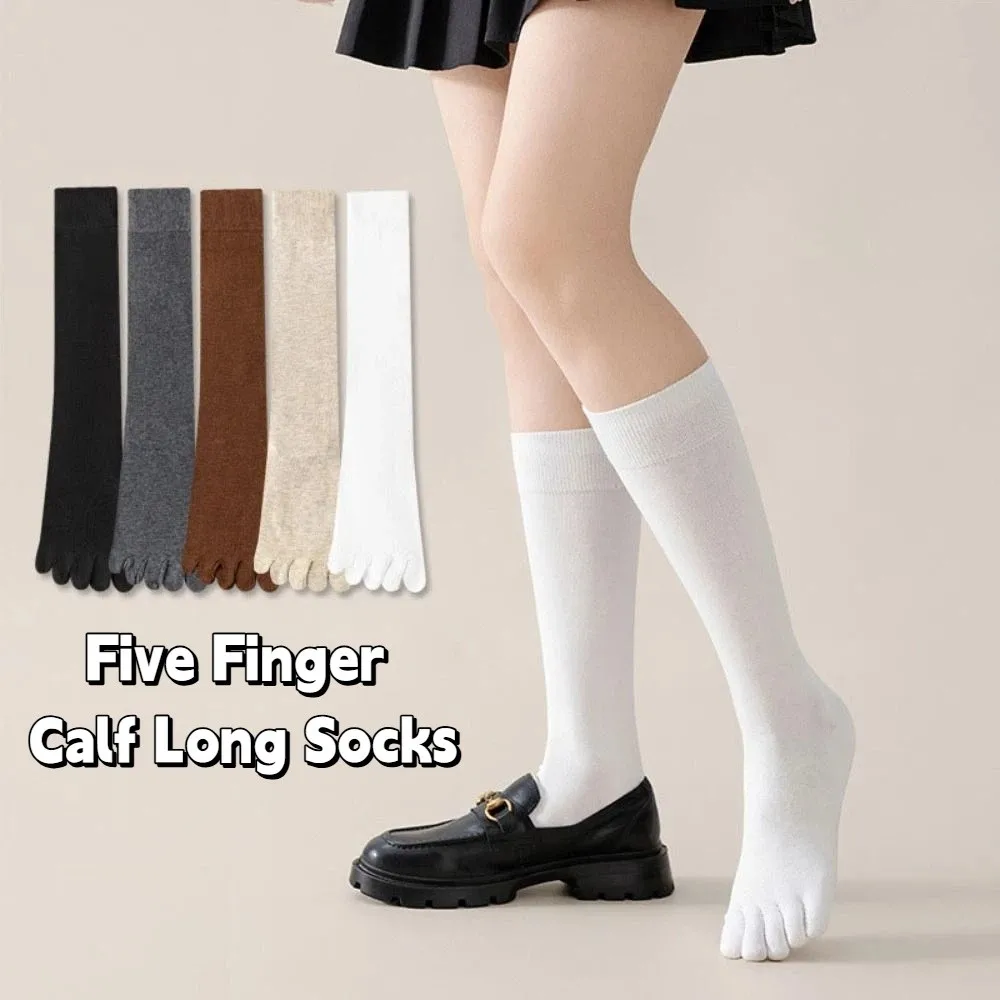 

Anti-slip Five Finger Long Socks Harajuku Solid Color JK Calf Stockings Separate Toe Hosiery Mid-tube Stocking Women