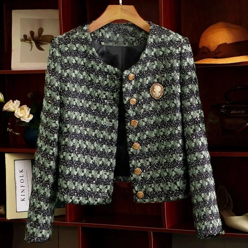 2024 Spring Autumn New Ladies Striped Fragrance Loose High Waist Suit Jacket Women's Short Blazer