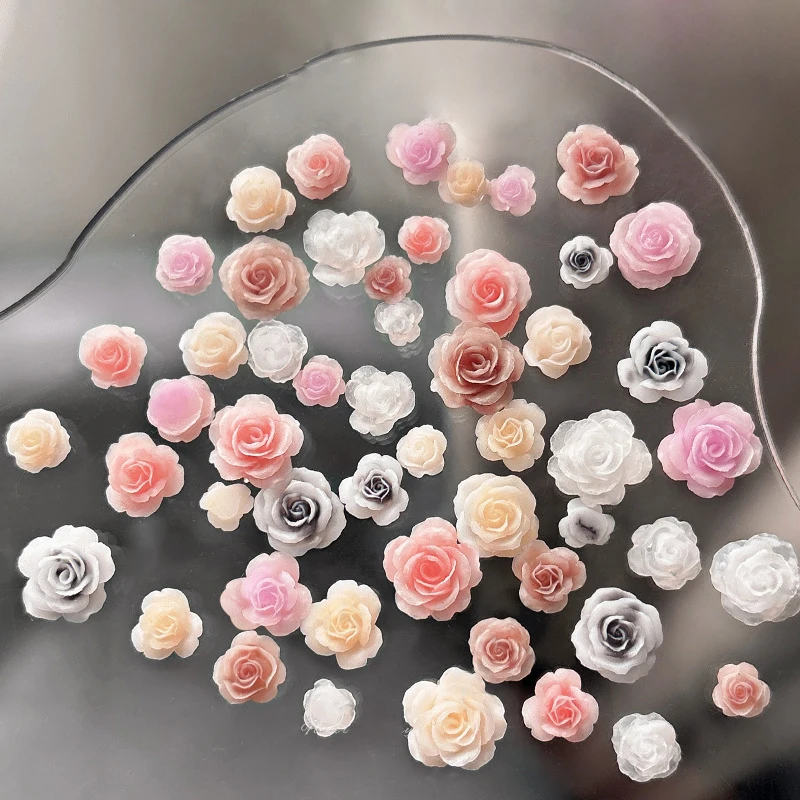 

Vivid Size Mixed Colorful Resin Rose Camellia Flowers Chic Nail Art Decorations Carved White Pink Manicure Accessories Wholesale