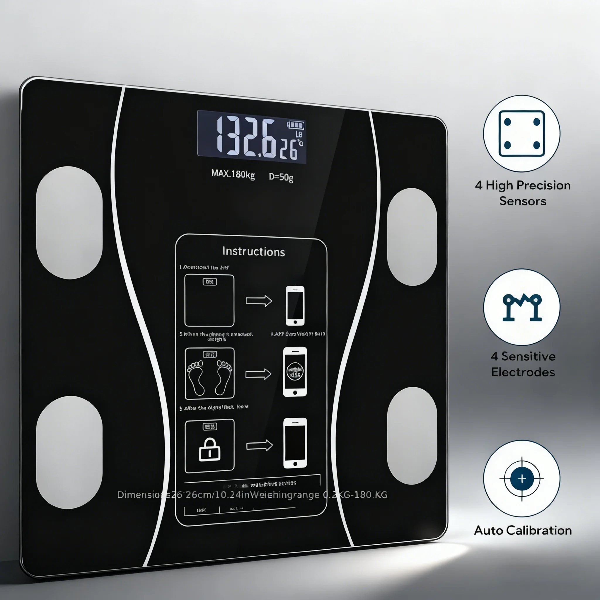 

Digital Bathroom Scale 396lb/180kg, HD LCD Display with Temperature, Extra-Wide Platform, High Precision for Home Use