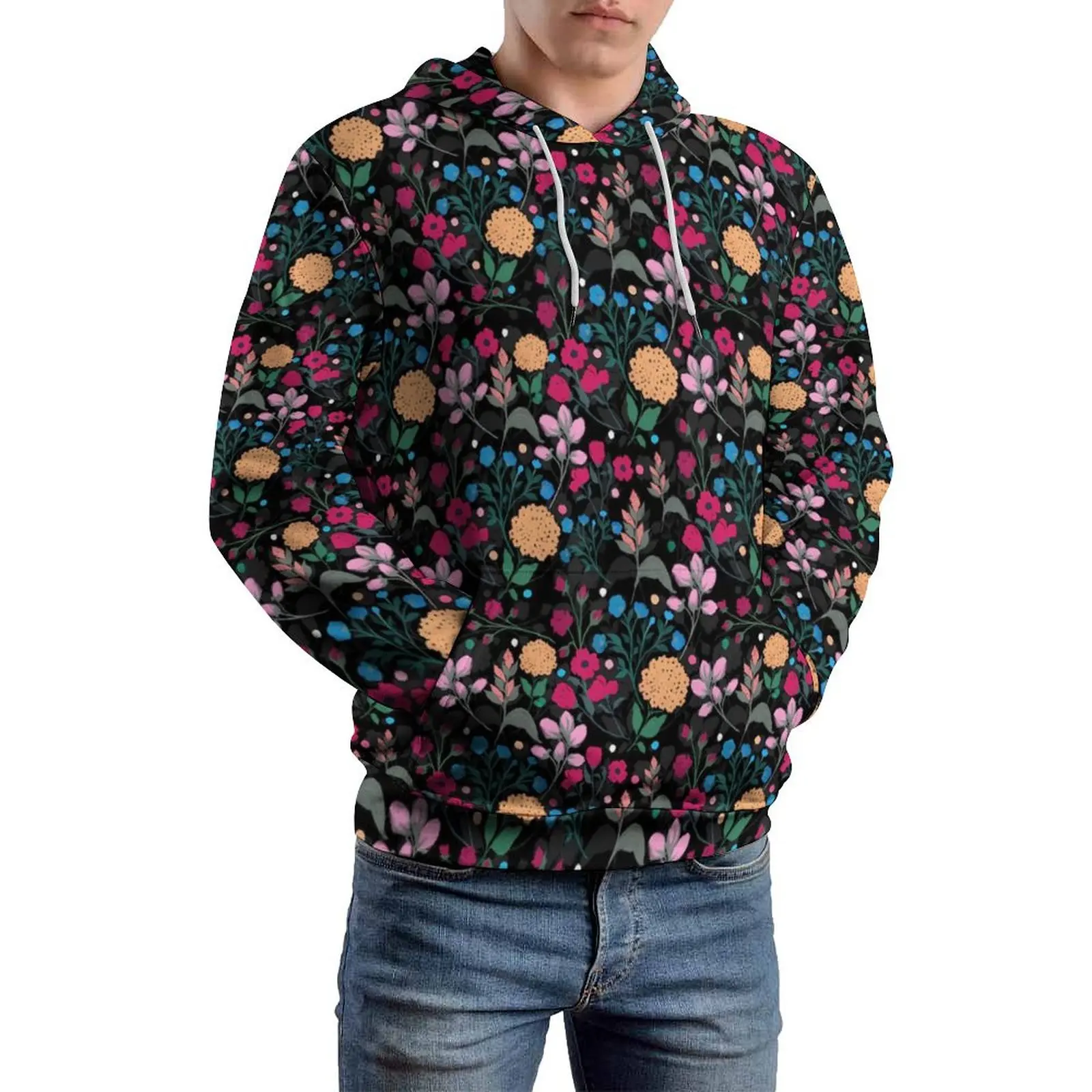 Sweat à Capuche à Manches sulfavec Impression Florale pour Homme, Vêtement Décontracté Disponible en Rose et Jaune, Personnalisé, PVD, Grande Taille 5XL et 6XL