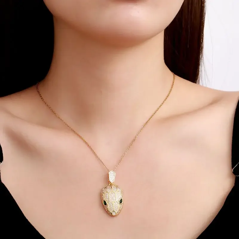 남성용 클래식 힙합 독특한 커플 펜던트 목걸이, 크로스 바디 쥬얼리 도매, 지르코니아 상감 구리 머리 뱀 디자인