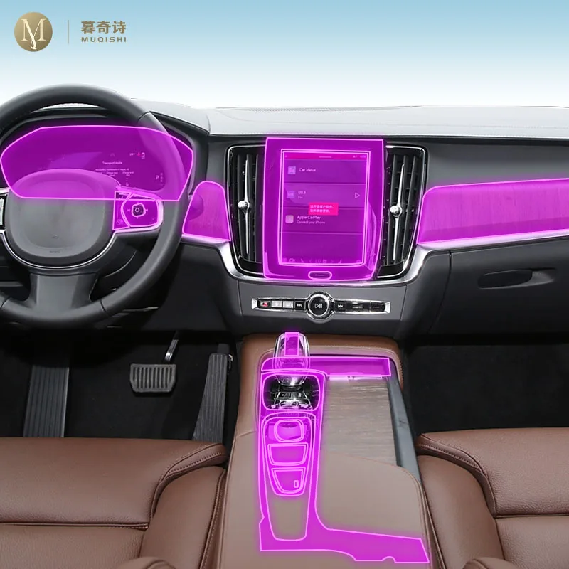 MUQSHI Car Interior Film Dashboard piano board Shift center console Anti-scratch transparent TPU PPF Film For Volvo S90 20-2024