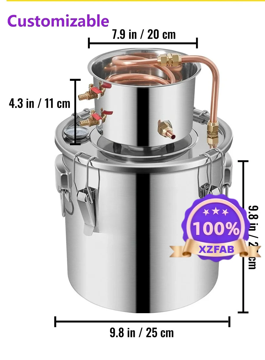 Factory Direct 2026 3/5/8/13 Gallon Alcohol Distiller Stainless Steel & Copper DIY Home Brewing Kit for Water, Wine & Essential