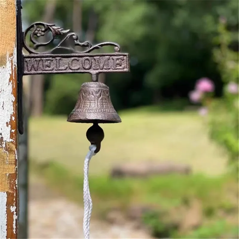 Heavy Duty Cast Iron Wall Hanging Bell Welcome Sign, Hanging Doorbell Home Decor Indoor Outdoor Wall Dinner Bell for Front Door