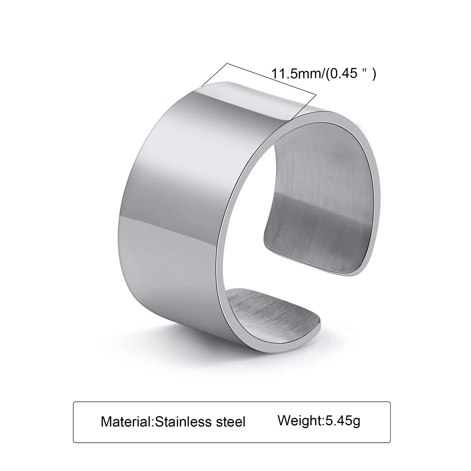 6/8/11.5MM Cuff Ring for Men Boys,Waterproof Stainless Steel Rings Finger Band,Simple Plain Classic Basic Punk Opening Ring