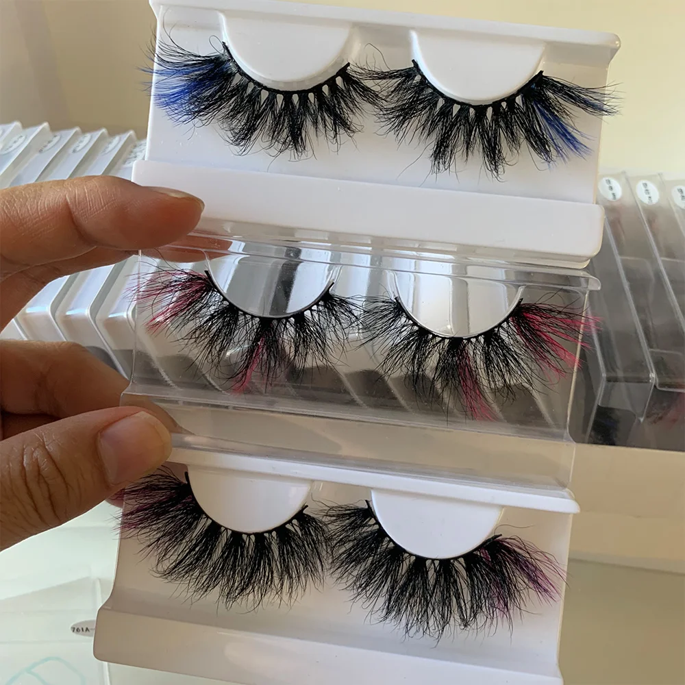 3D Mixed Color Mink Lashes Wholesale Beauty Natural Individual Eyelashes Fluffy Lash Extension mix pink blue dramatic lash