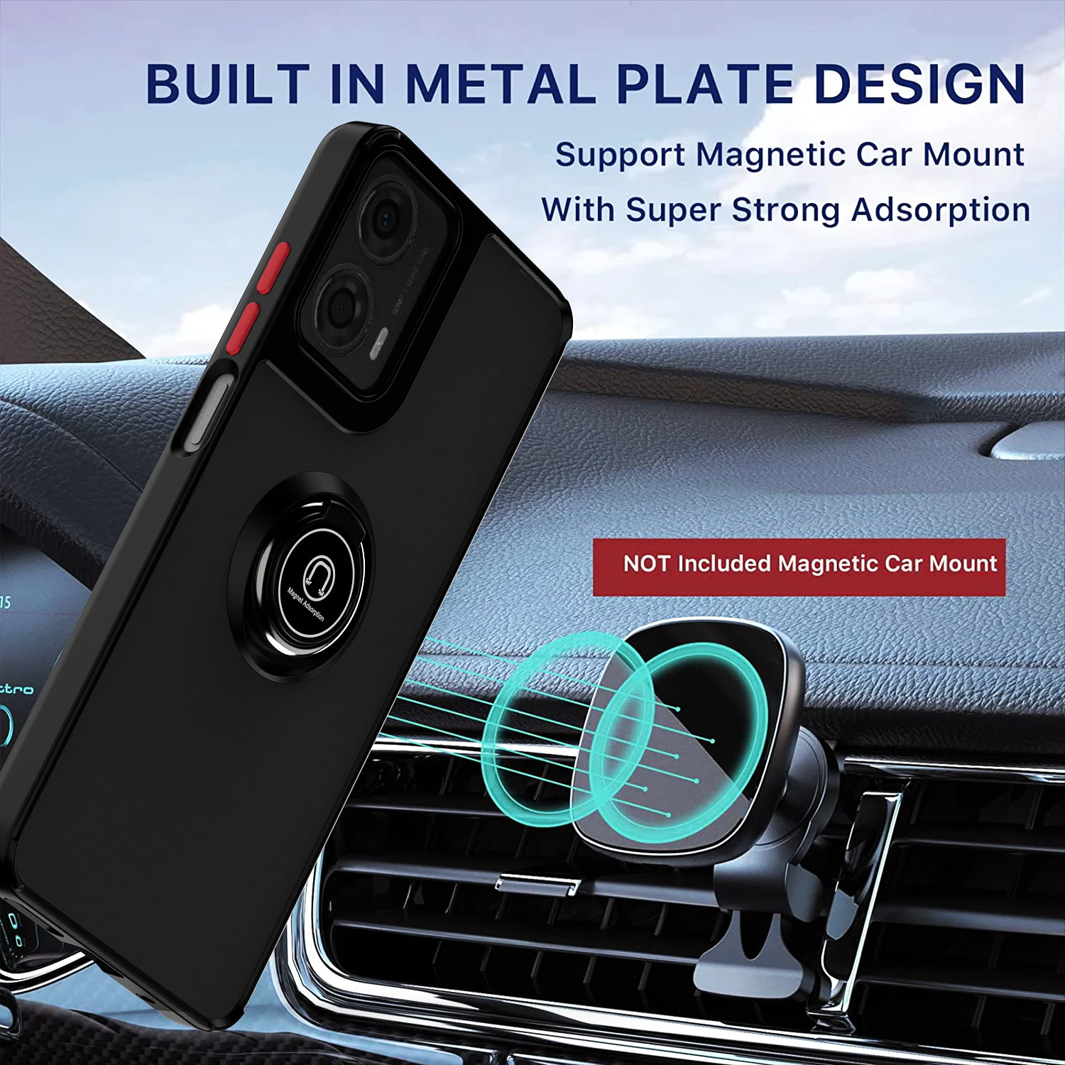 Case for Motorola Moto G24 G04 Car Magnetic Ring Holder Translucent Hard Phone Cover MotorolaMotoG24G04 XT2423-1 XT2421-2 Coque