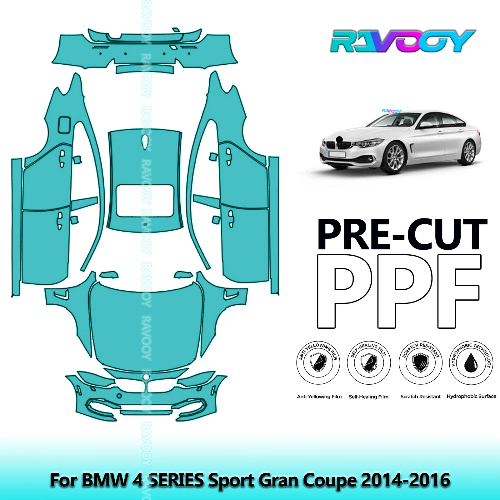 

For BMW 4 SERIES Sport Gran Coupe 2014-2016 Full Vehicle 8.5Mil Precut PPF Kit Paint Protection Film