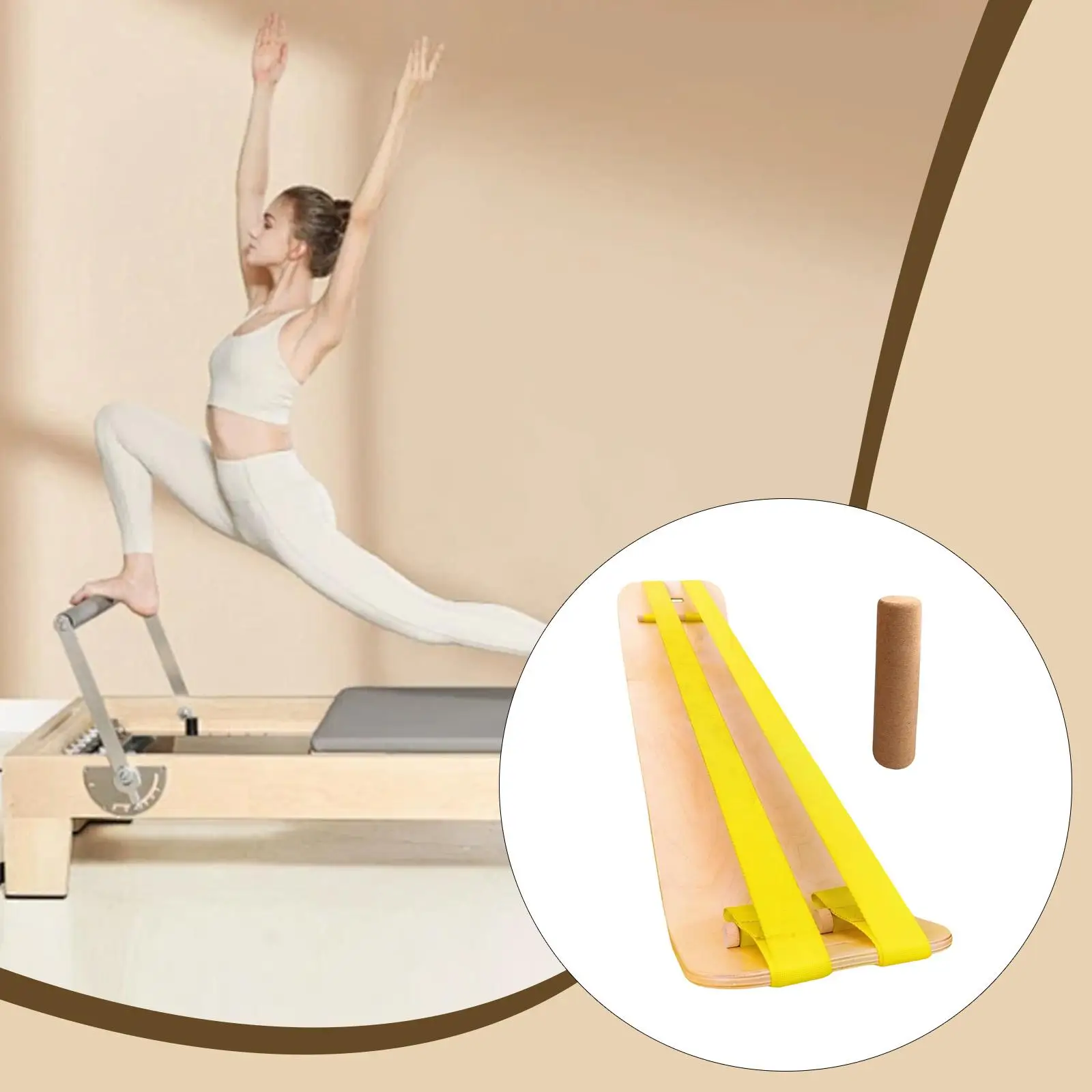 Wooden Training Balance Board with Cork Roller Stability Platform for Core Flexibility and Fitness